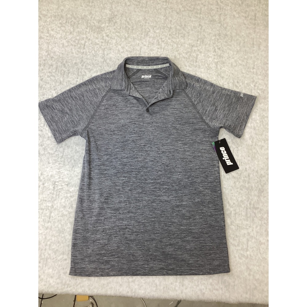 Prince Mens Heather Match Polo 2.0‎ Dark Heather Grey Short Sleeve Shirt Size S
